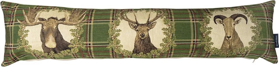 Béžovo-zelený gobelinový dlhý vankúš s jeleňom Deer - 90*15*20cm