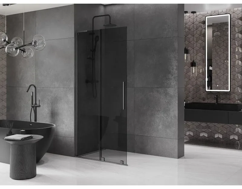 Mexen Velar L, posuvná sprchová zástena Walk-in 100 x 200 cm, 8mm šedé sklo, grafit brúsený, 871-100-003-43-66