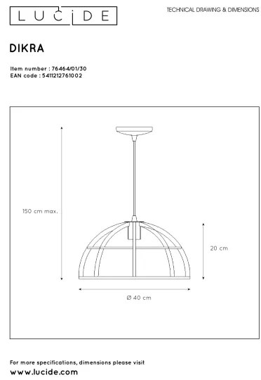 Lucide 76464/01/30 - Luster na lanku DIKRA 1xE27/60W/230V