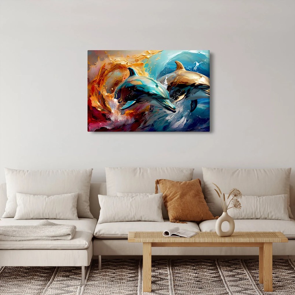 Obraz - Maľba delfínov (90x60 cm)
