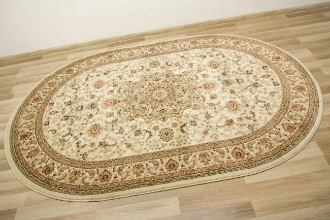 Koberec Super Rose D373A Ornament svetlobéžový / krémový ovál