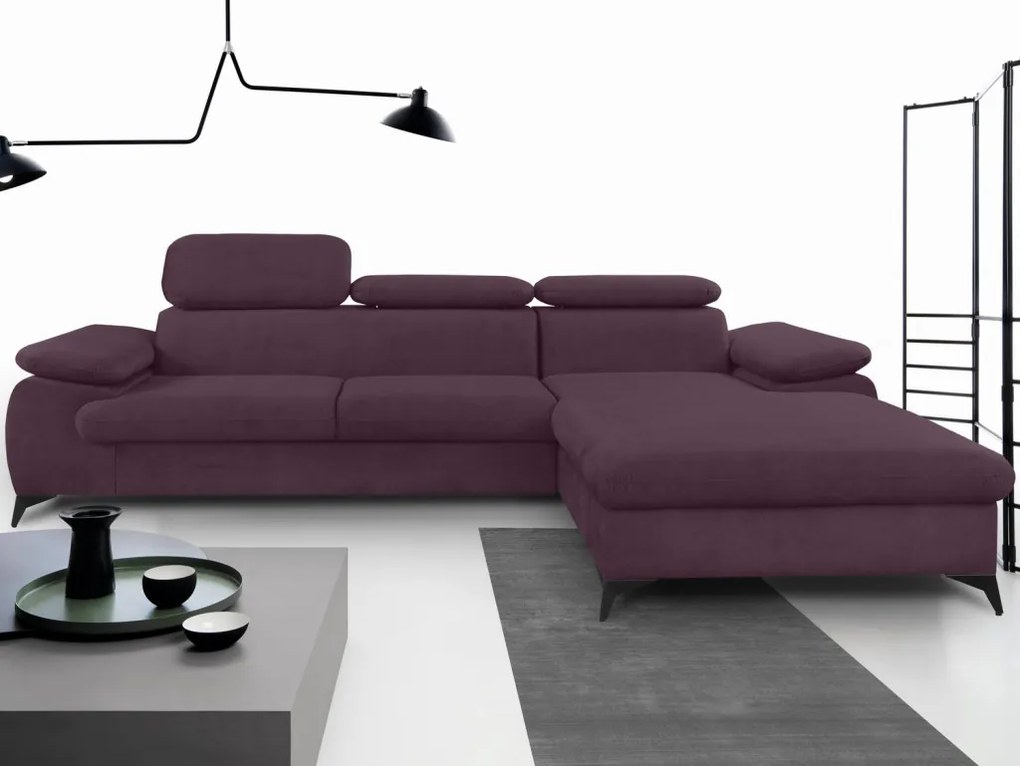 Rohová sedacia súprava Scala, hroznová ružovo-fialová látka, pravý roh