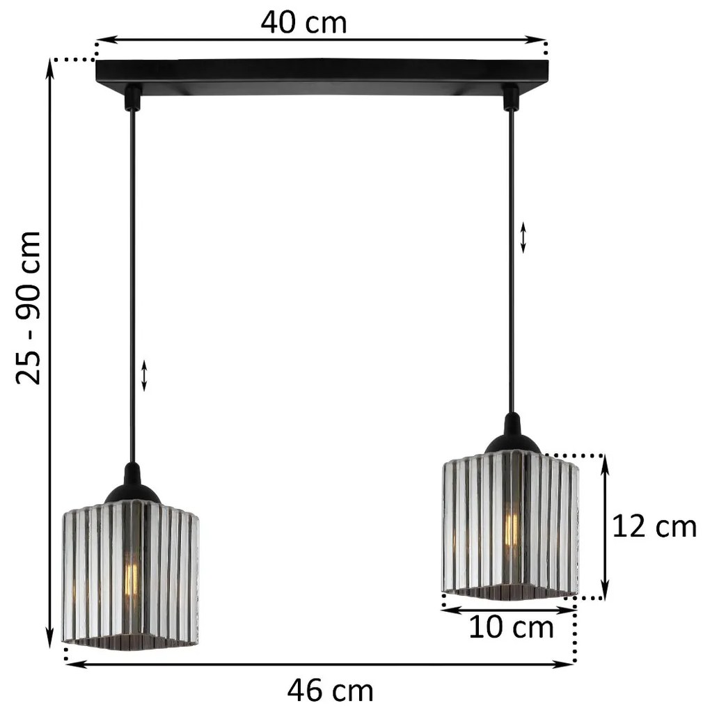 Závesné svietidlo Riffle Square, 2x grafitové sklenené tienidlo, b