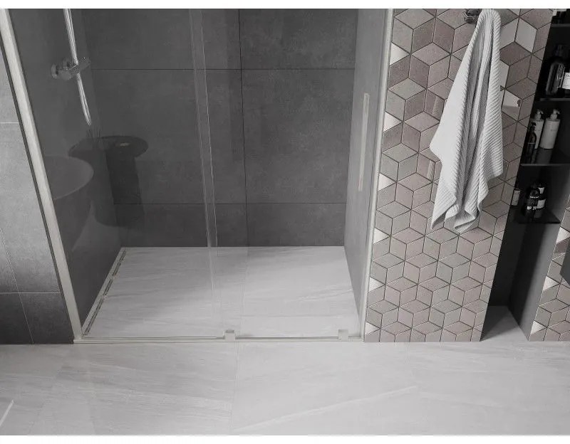 Mexen Velar, posuvné sprchové dvere do otvoru 130 cm, 8mm číre sklo, brúsená oceľ, 871-130-000-01-97