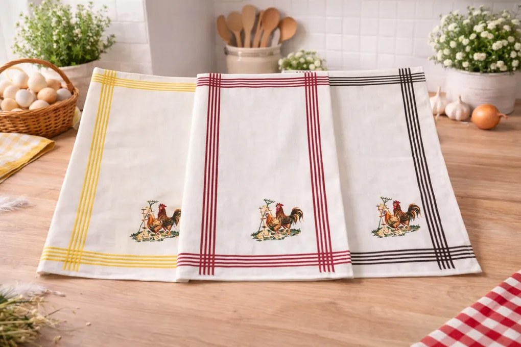 INTERMEDIC SK - Kuchynská utierka Kohút 45×60 cm | 100% bavlna, rustikálny motív, 3 farby Farba: 3.Hnedá