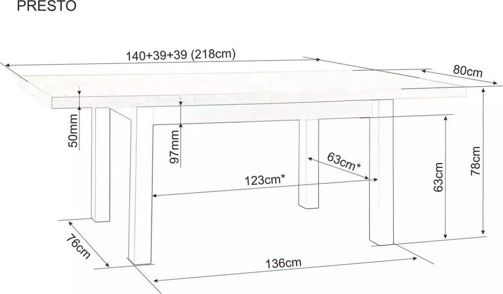 Jedálenský stôl Presto 140/218 cm kašmír/dub cremona torro