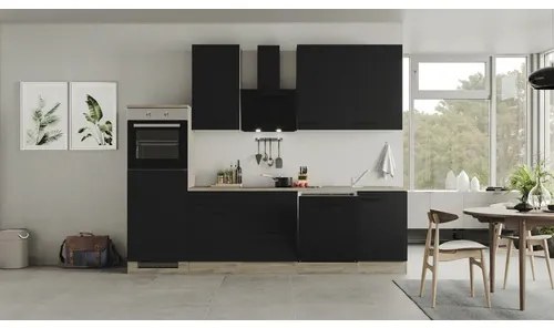 Kuchynský blok so spotrebičmi Flex Well Capri 280 cm farba čela matne čierna farba korpusu divoký dub