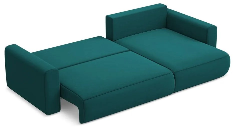 Tyrkysovomodrá zamatová rozkladacia/s úložným priestorom rohová pohovka (pravý roh/s leňoškou) Kapua – Makamii