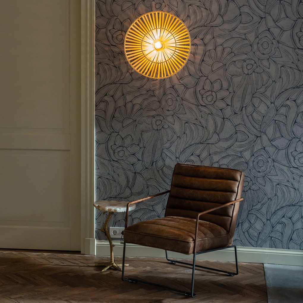 Orientálna nástenná lampa čierna s prírodným bambusom - Pua