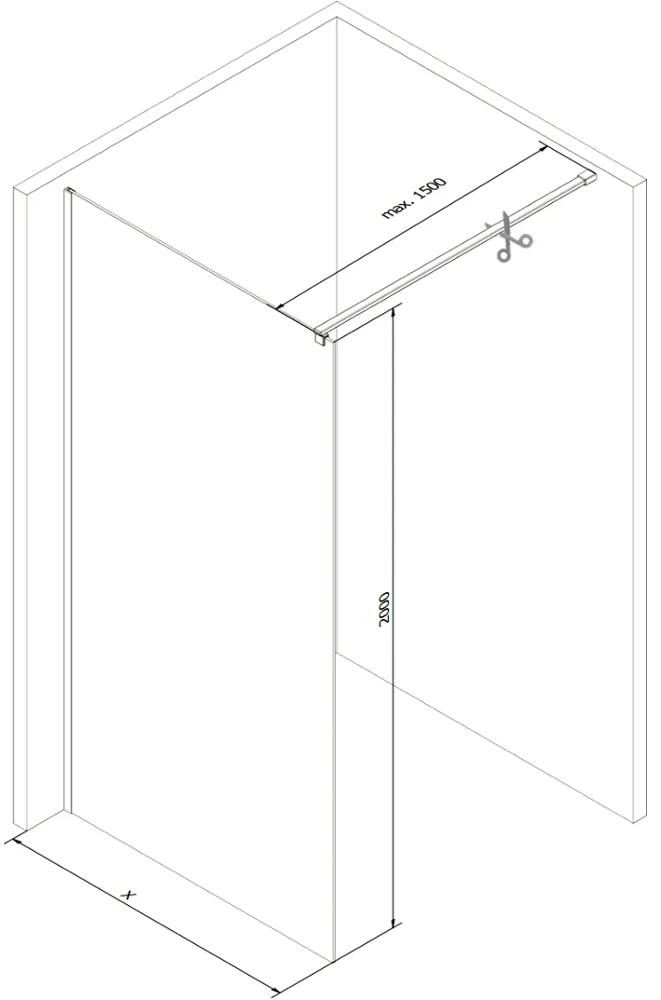 Mexen Kioto, Walk-In sprchová zástena 110 x 200 cm, 8mm sklo číre/biely vzor, biely profil, 800-110-101-20-97