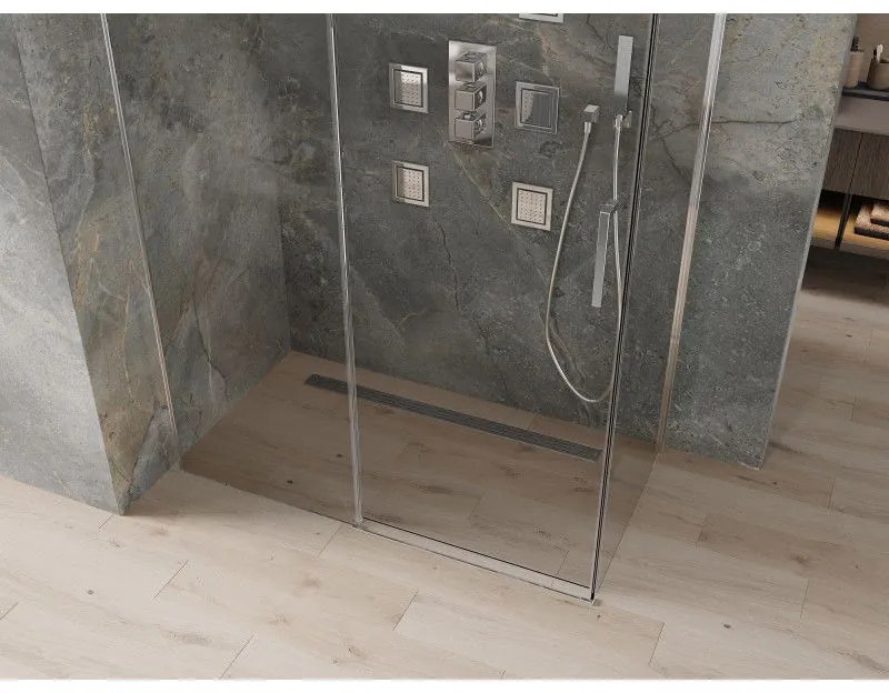 Mexen Omega, sprchovací kút s posuvnými dverami 150 (dvere) x 80 (stena) cm, 8mm číre sklo, chrómový profil, 825-150-080-01-00