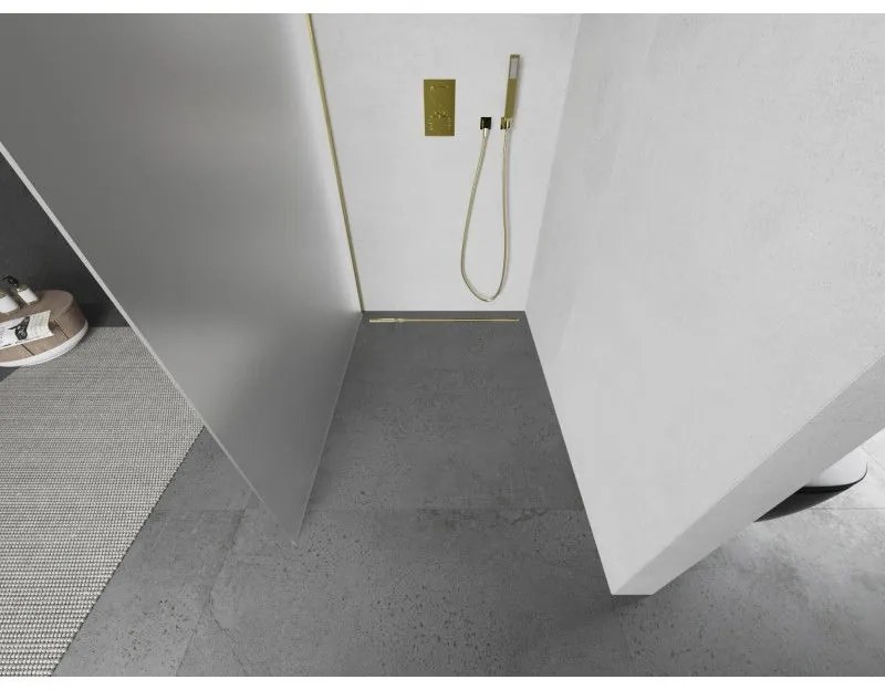 Mexen Kioto, sprchová zástena Walk-In 130 x 200 cm, 8mm sklo námraza, zlatý lesklý profil, 800-130-101-50-30