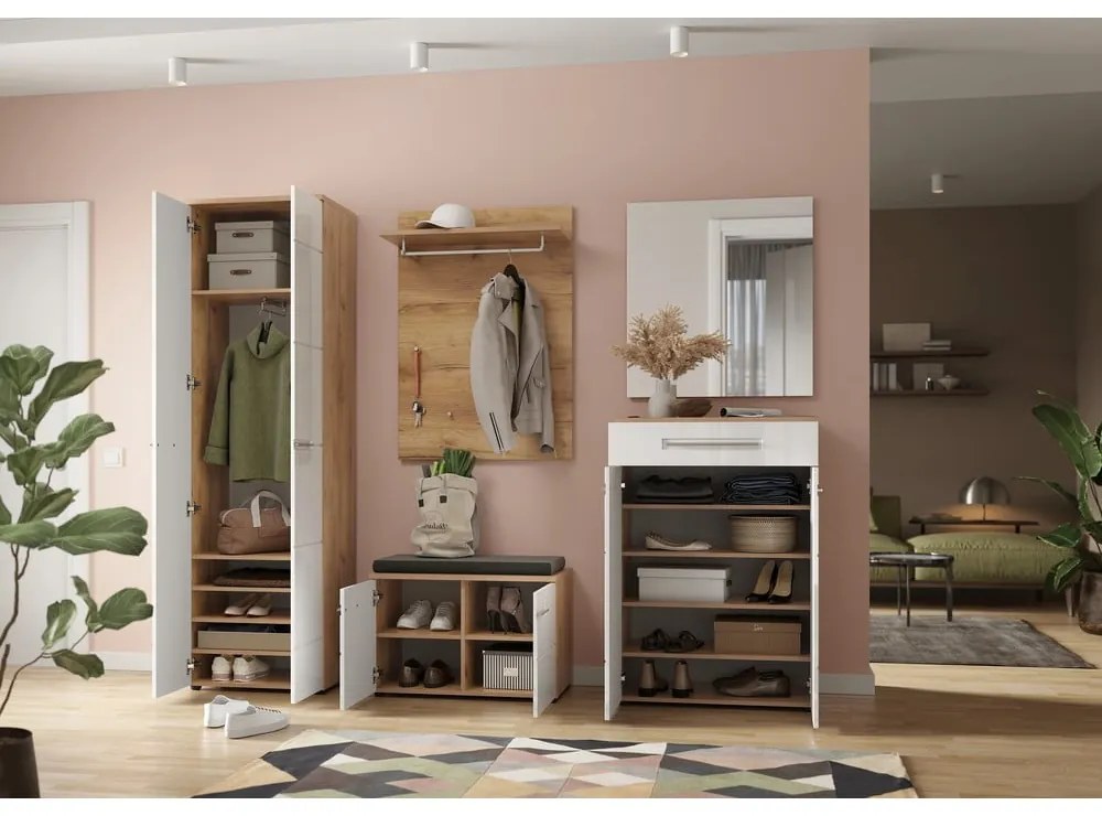 Biela prírodná skrinka na topánky v dekore duba Aledo - Germania