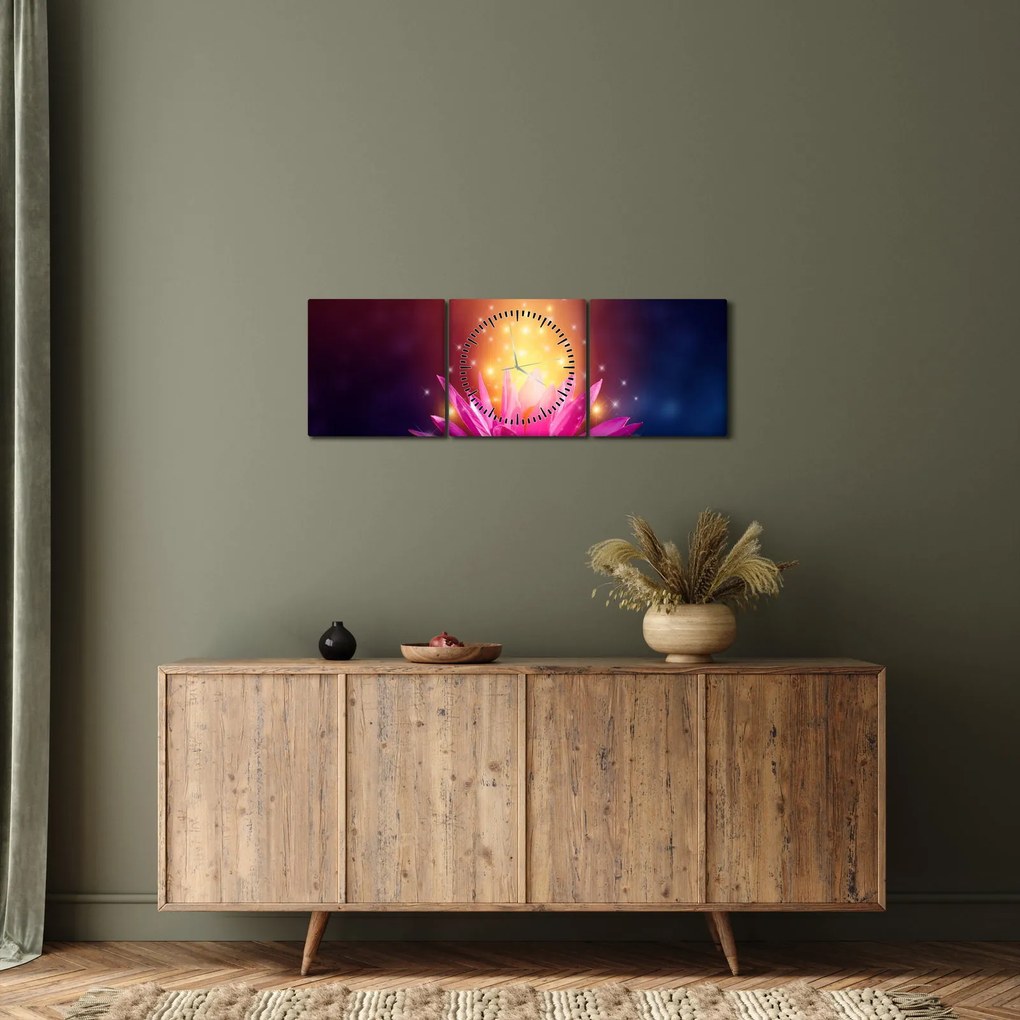 Obraz lekna na vode (s hodinami) (90x30 cm)