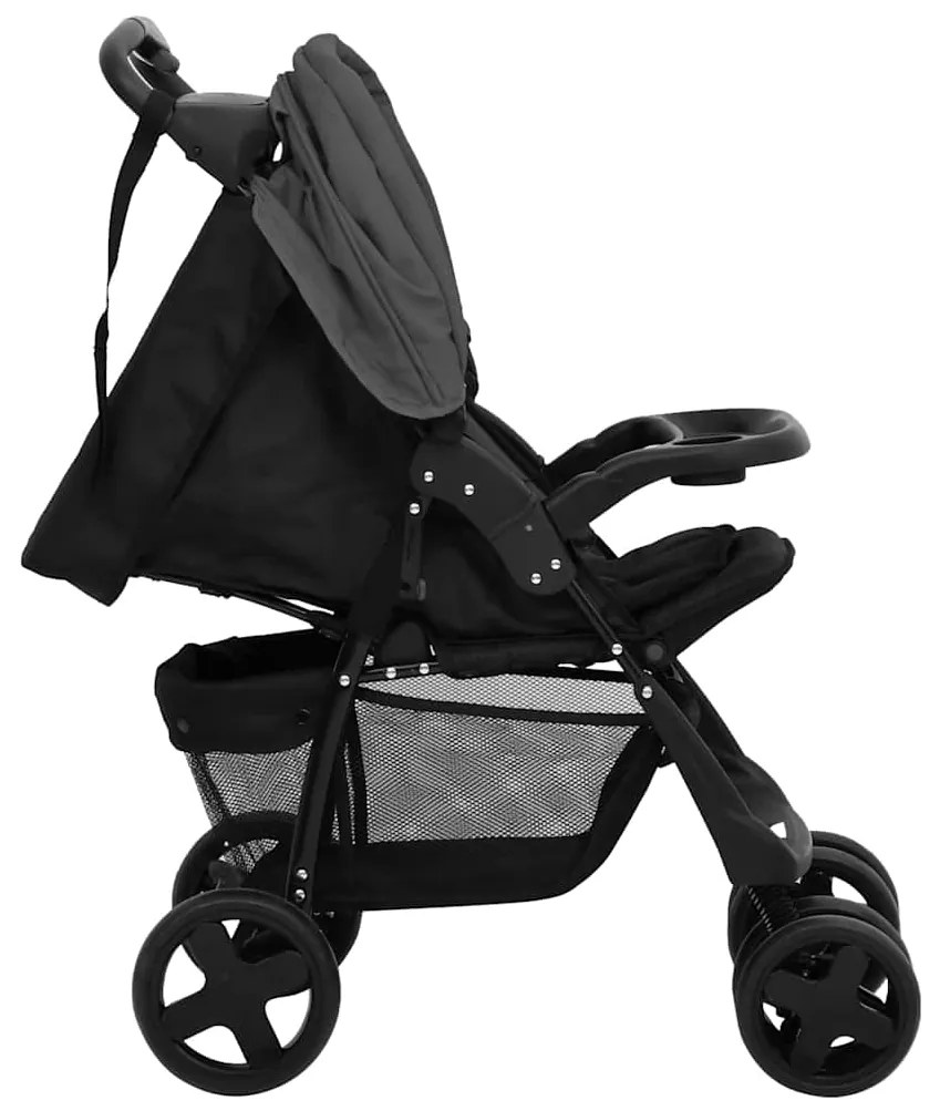3-v-1 detský kočík tmavosivý a čierny oceľový