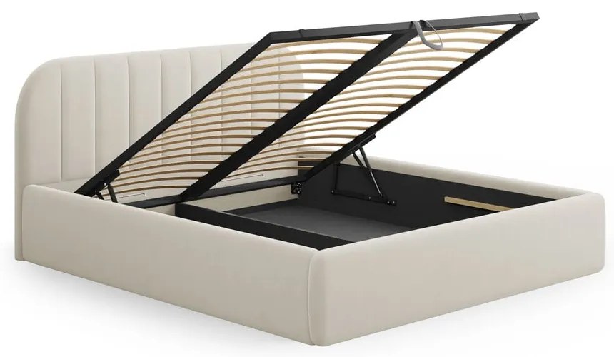 Béžová čalúnená dvojlôžková posteľ s úložným priestorom s roštom 200x200 cm Juno – Windsor &amp; Co Sofas