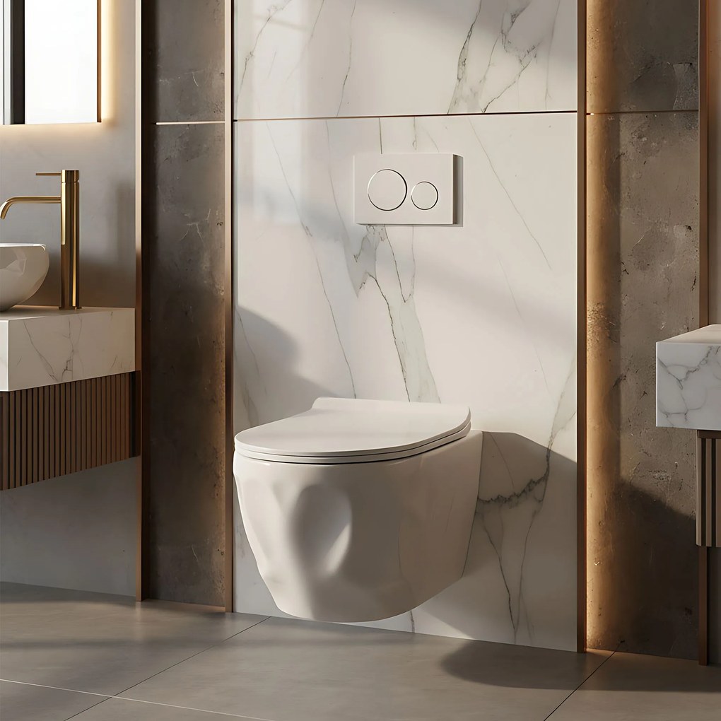 Rea Gustavo, závesná WC misa + toaletné sedadlo, biela, REA-C1652