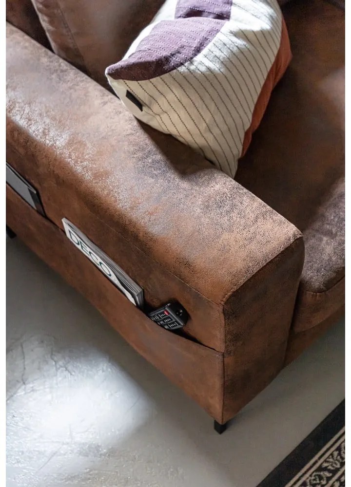 Hnedá rozkladacia rohová pohovka z imitácie kože (pravý roh) Lofty Lilly – Miuform