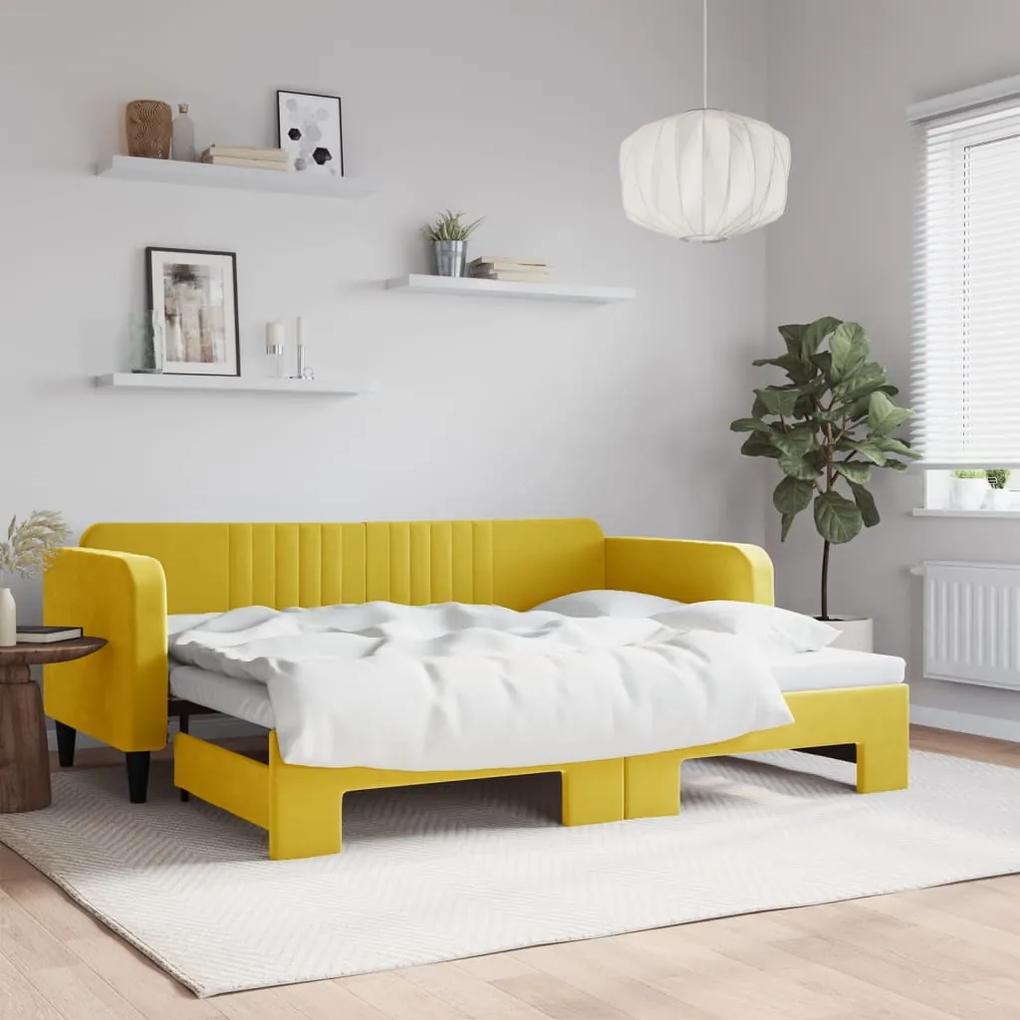 Denná posteľ s rozkladacou posteľou žltá 90x200 cm zamat 3197068
