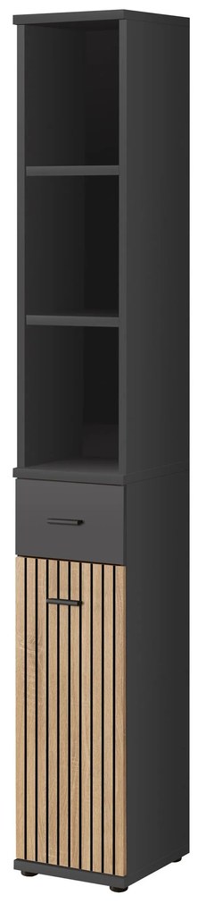 Policová skriňa Mablo (antracit + dub artisan + čierna). Akcia -20%. Vlastná spoľahlivá doprava až k Vám domov. 1097702