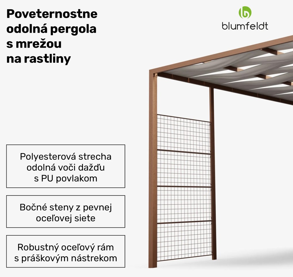 Blumfeldt Shade Cove GreenWall, pergola, 3 x 3 m, bočné steny, práškovo lakovaná farba, odolná voči poveternostným vplyvom