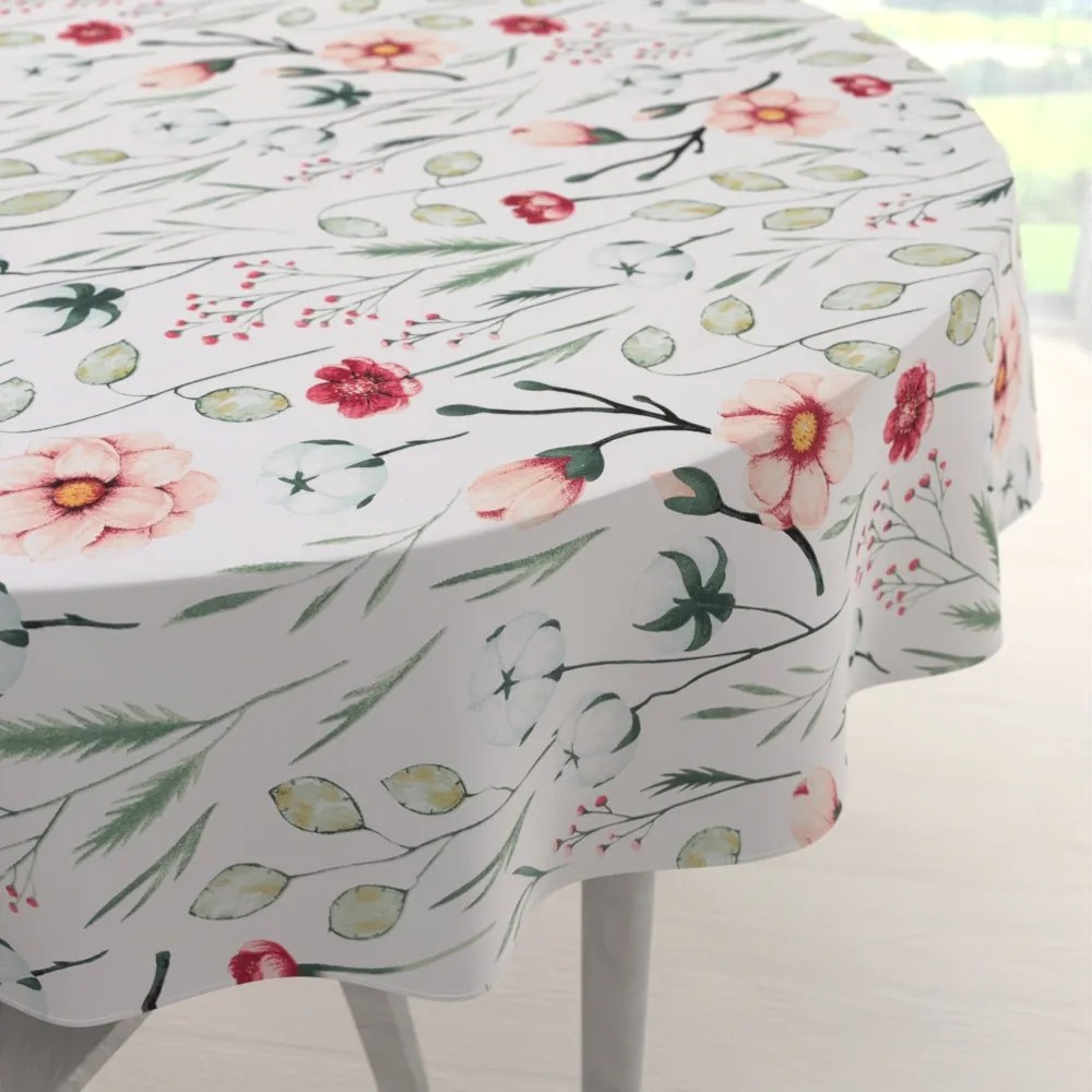 Biante Bavlnený okrúhly obrus Sandra SA-747 Lúčne kvety na bielom Ø 130 cm