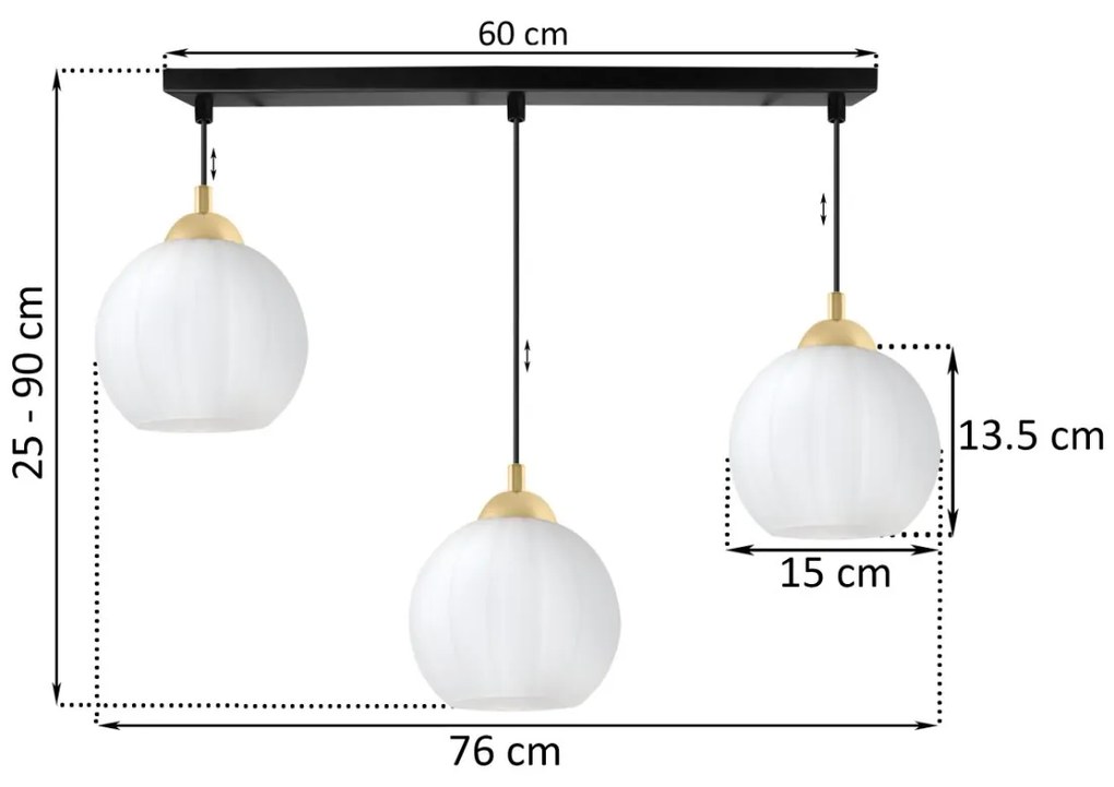 Závesné svietidlo Costa, 3x biele sklenené tienidlo, b/g