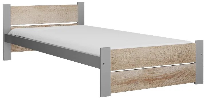 Posteľ IKAROS DOUBLE 90 x 200 cm, dub sonoma/sivá Rošt: S latkovým roštom, Matrac: Matrac DELUXE 10 cm