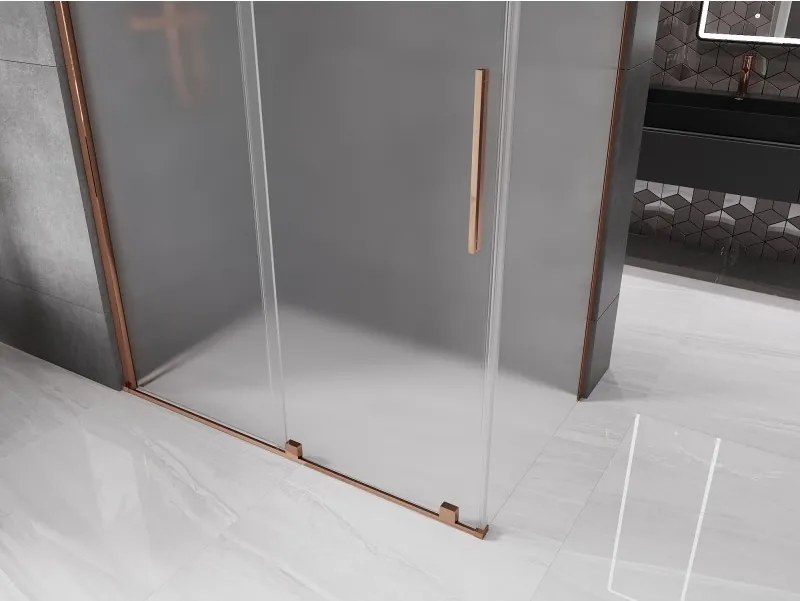 Mexen Velar, sprchový kút s posuvnými dverami 150 x 85 cm, 8mm sklo námraza, ružové zlato, 871-150-085-31-55