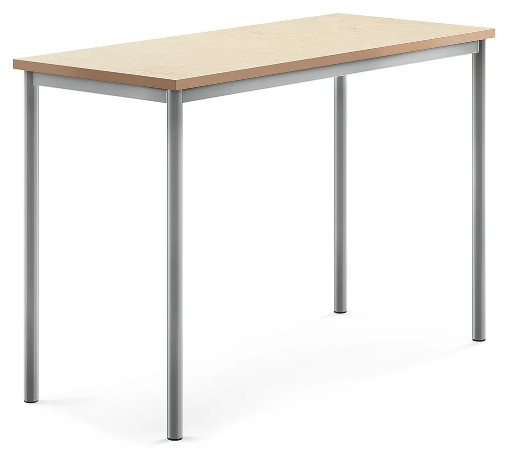 Stôl SONITUS, 1400x600x900 mm, linoleum - béžová, strieborná
