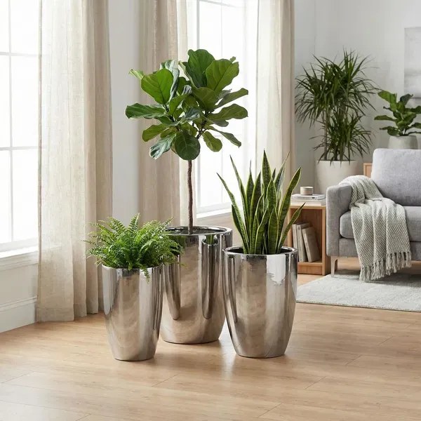 Sada 3 ks keramických květináčů NEVA SILVER XVI stříbrná