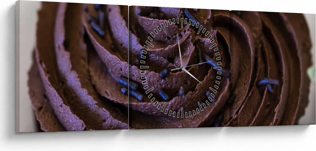 Obraz - Čokoládový Cupcake (s hodinami) (90x30 cm)