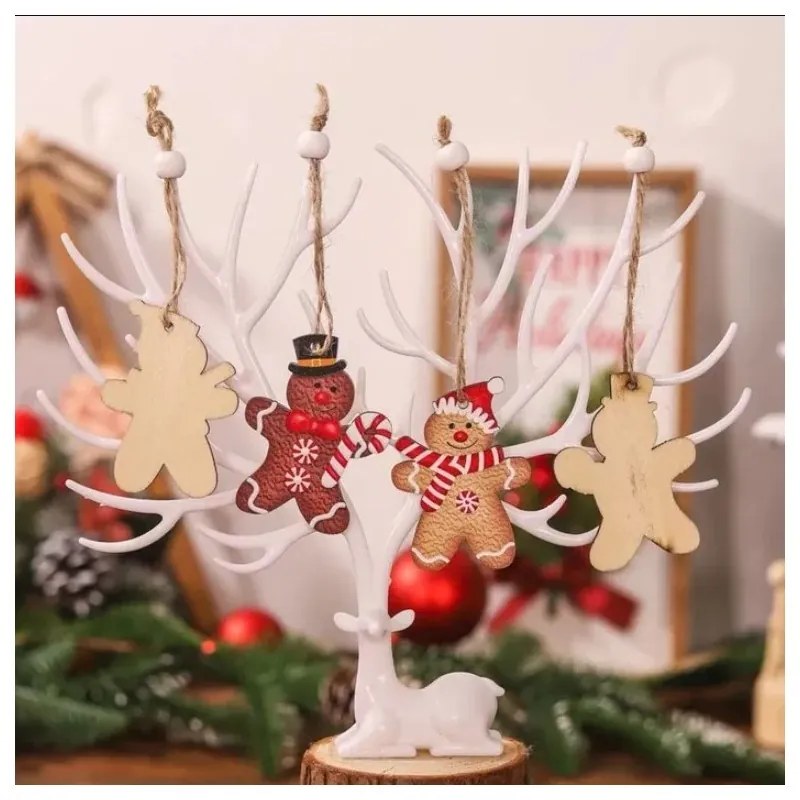 Sada vianočných drevených ozdôb GINGERBREAD, 12 ks