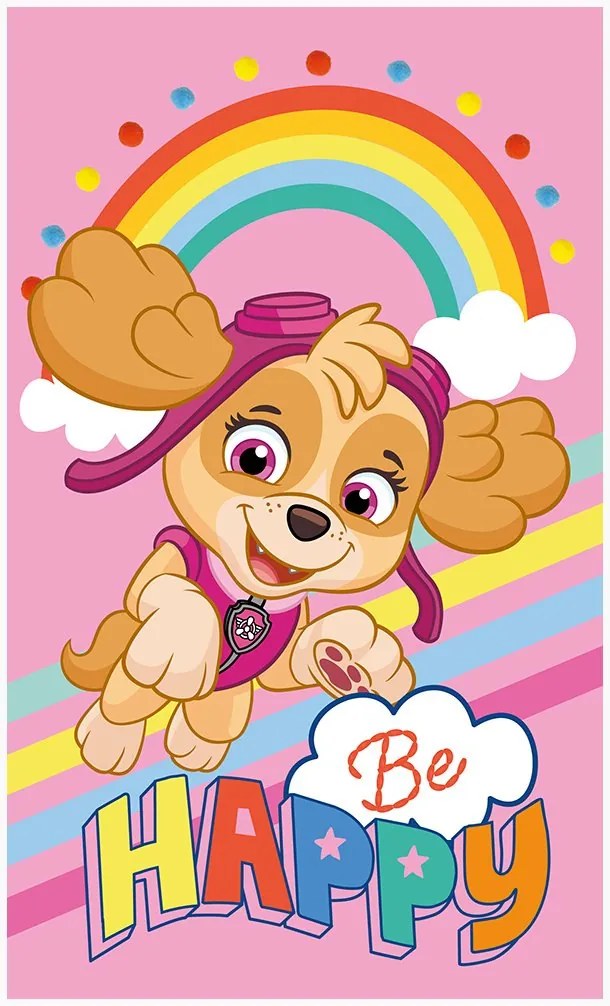 Dievčenský uterák Labková patrola - Paw Patrol - motív Be Happy - 100% bavlna - 30 x 50 cm