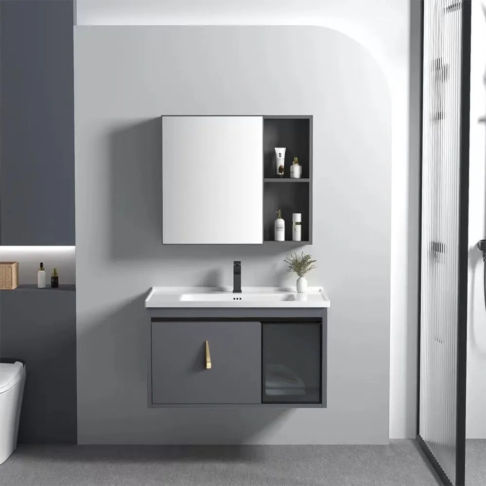 Rea Paris, súprava kúpeľňového nábytku s umývadlom 60cm, šedá matná, REA-M0002
