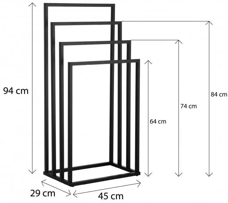 Erga Lonia, štvorramenný vešiak na uteráky 45x29x94 cm, čierna matná, ERG-YKA-P.LONIA4-BLK