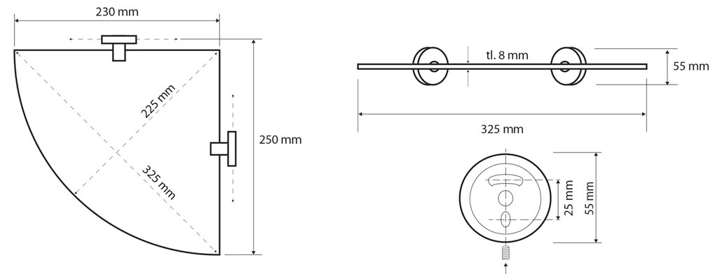 Sapho Sapho, X-ROUND E sklenená polička rohová 235x255mm, chróm, XR603
