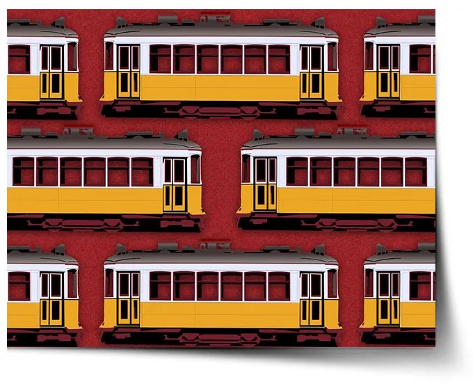 Sablio Plagát Lisabonské historické električky Červený Pattern - 60x40 cm