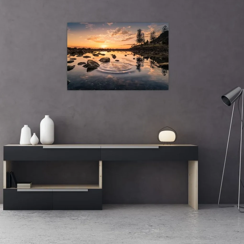 Obraz - Západ slnka pri jazere (90x60 cm)