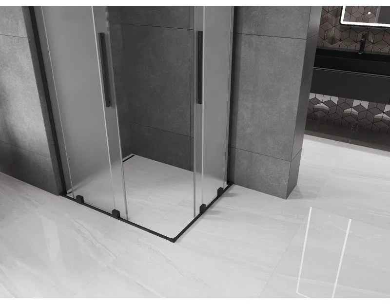 Mexen Velar L Duo, sprchový kút s posuvnými dverami 90 x 80 cm, 8mm sklo námraza, čierna matná, 871-090-080-02-33-70