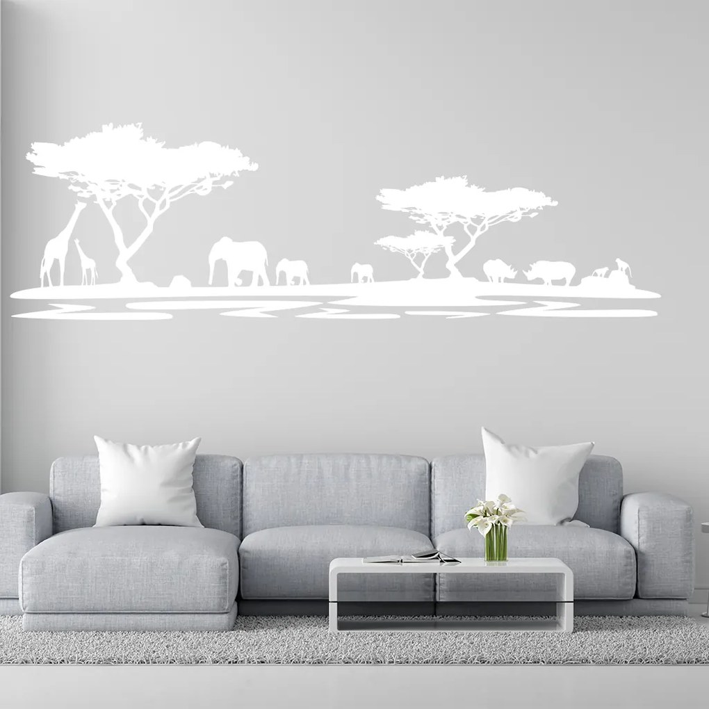 Veselá Stena Samolepka na stenu na stenu Africké safari Farba: modrá, Veľkosť: 100 x 32 cm