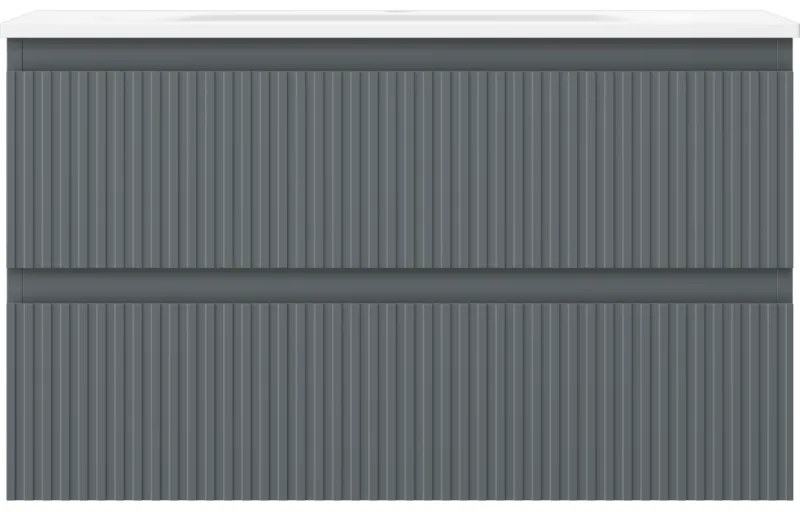 Mexen Rivel, kúpeľňová skrinka 80 cm s umývadlom Vela, 2 zásuvky, drážkovaná, grafitová matná/biela matná, 91A20-08047-2-BFF66-W23M0