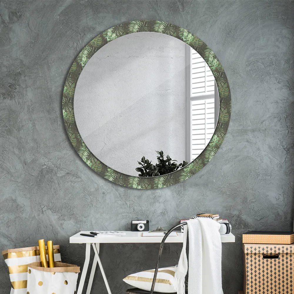 Okrúhle ozdobné zrkadlo na stenu Tropické listy fi 100 cm