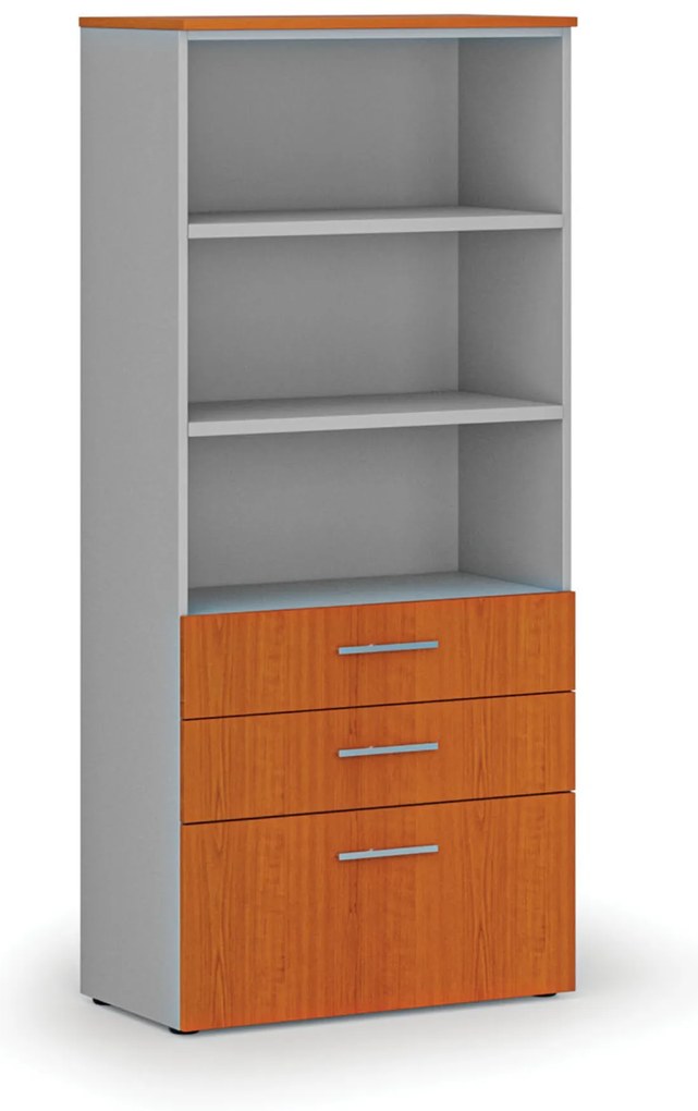 Kancelárska skriňa s kombinovanými zásuvkami PRIMO GRAY, 800 x 420 x 1781 mm, sivá/čerešňa