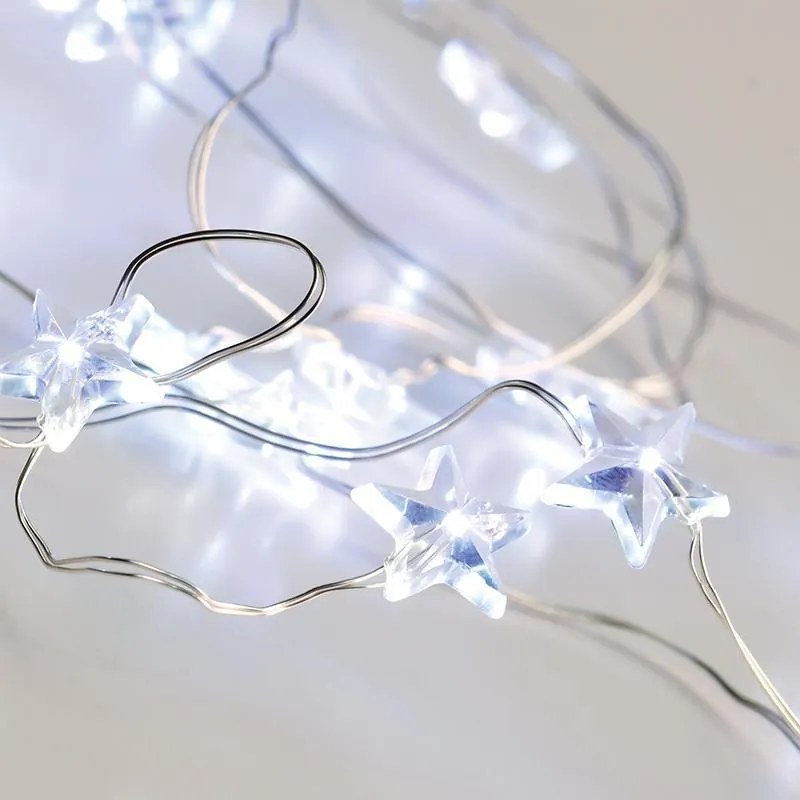 ACA Lighting LED dekoračná girlanda - biele hviezdičky, studená biela farba, 200 cm, IP20, 2x batéria AA