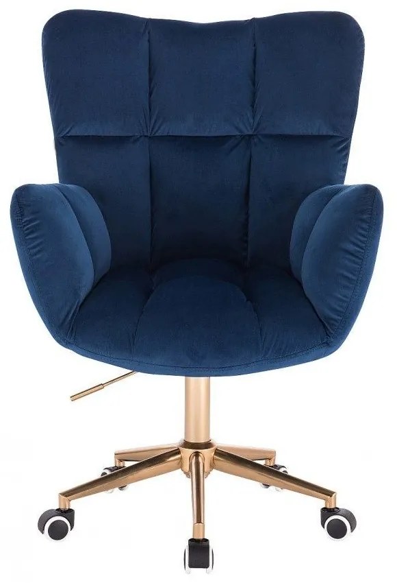 LuxuryForm DESIGN Otočné kreslo AURORA VELUR na zlatej podstave s kolieskami - modré