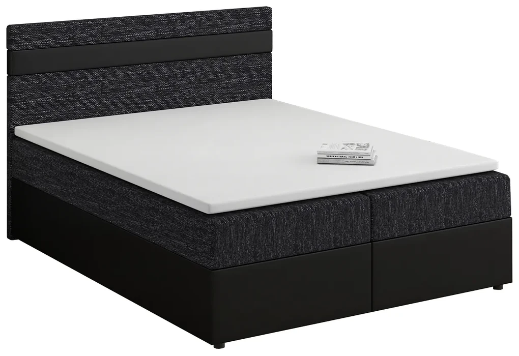Manželská posteľ Boxspring 140x200 cm Mimosa Comfort melirovaná čierna + čierna) (s roštom a matracom). Akcia -20%. Vlastná spoľahlivá doprava až k Vám domov. 1056229
