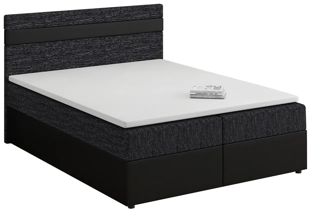 Manželská posteľ Boxspring 160x200 cm Mimosa melirovaná čierna + čierna) (s roštom a matracom). Akcia -20%. Vlastná spoľahlivá doprava až k Vám domov. 1007810