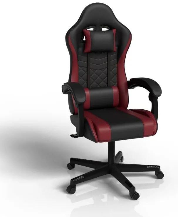 Ergonomická herná stolička, čierna/červená, vankúšiky,