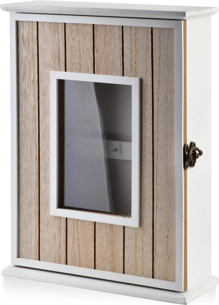 Drevená skrinka na kľúče STACY Window 22x8x29,5 cm biela/hnedá